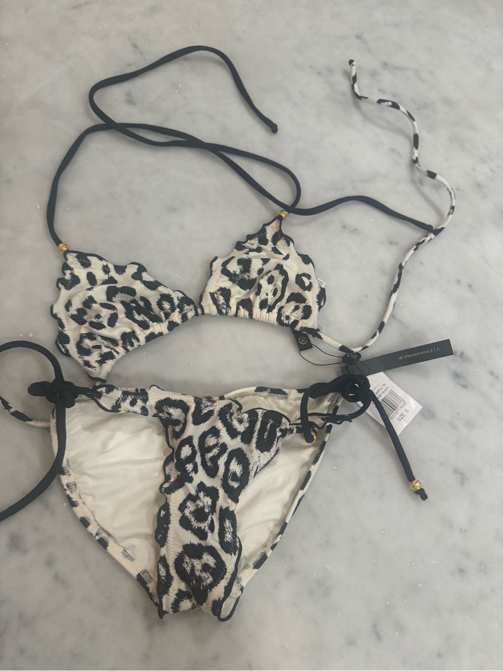 Vix Paula Hermanny Leopard Ripple Bikini Tri Top & Tie Side Bottoms - Picture 4 of 5